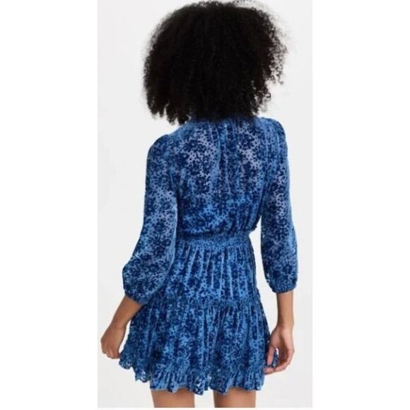 Shoshanna Blue Burnout Velvet Long Sleeve Mini Dress Sz 10 NWT - Picture 4 of 7